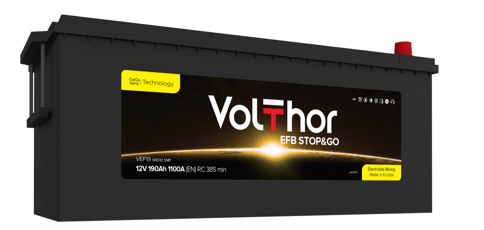 Акумулятор вантажний VOLTHOR 6СТ-190(3) (1100А) EFB STOP&GO TRUCK 12B, 190Ah, 1100A, плюс зліва (L+) EFB TRUCK 513X222X220 мм